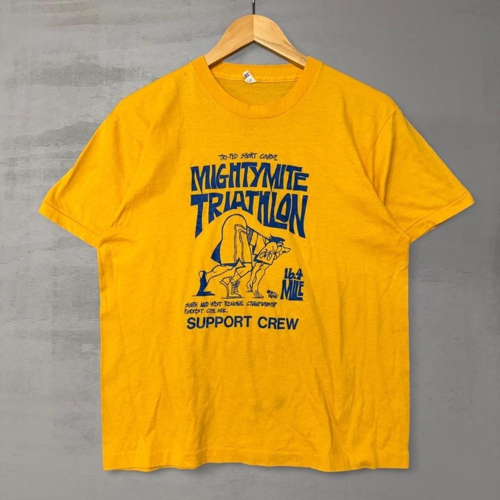 Vintage Screen‎ Stars T-Shirt Yellow MightyMite Triathlon Support Crew 80s Large